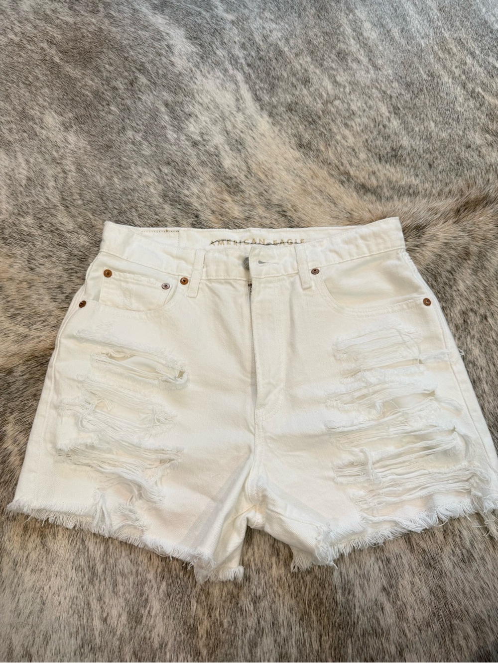 American Eagle Outfitters White Distressed Cutoff Denim Shorts